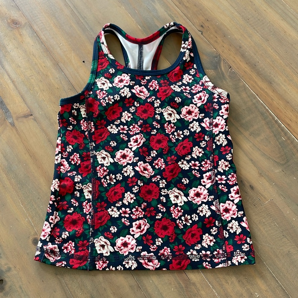 Joe Fresh Navy Floral Tank Top with Red and Pink Flowers